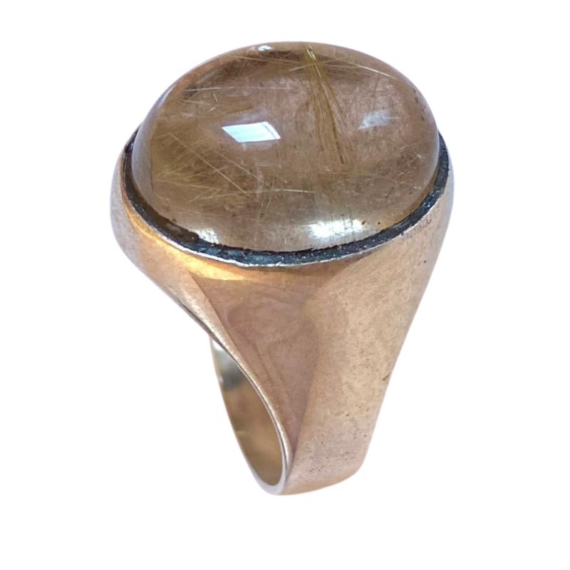 خاتم نقرة و حجر الكوارتز روتايل الطبيعي