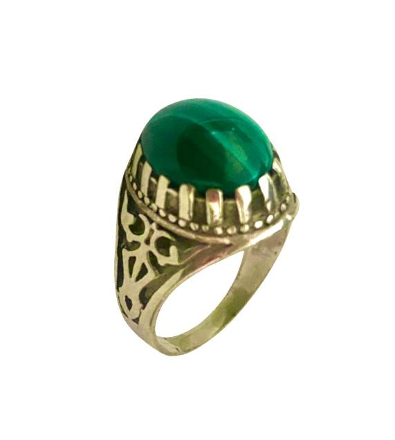 خاتم نقرة وحجر الملاكيت الطبيعي