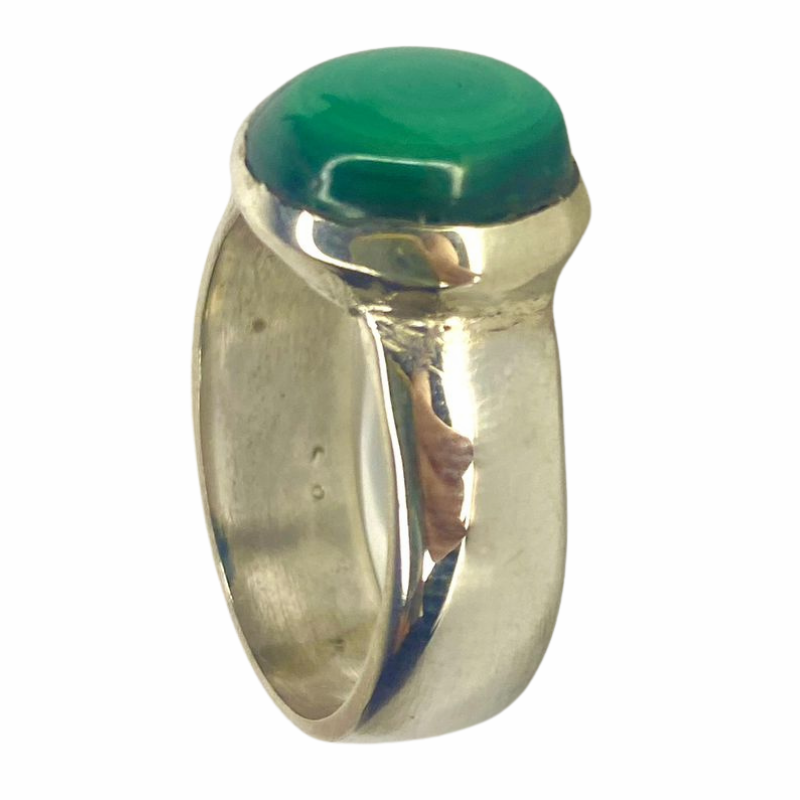 خاتم نقرة وحجر الملاكيت الطبيعي