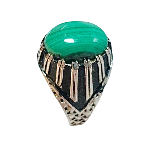 خاتم نقرة وحجر الملاكيت الطبيعي