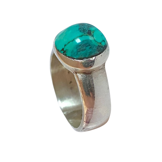 خاتم من حجر الفيروز الطبيعي والفضة 925