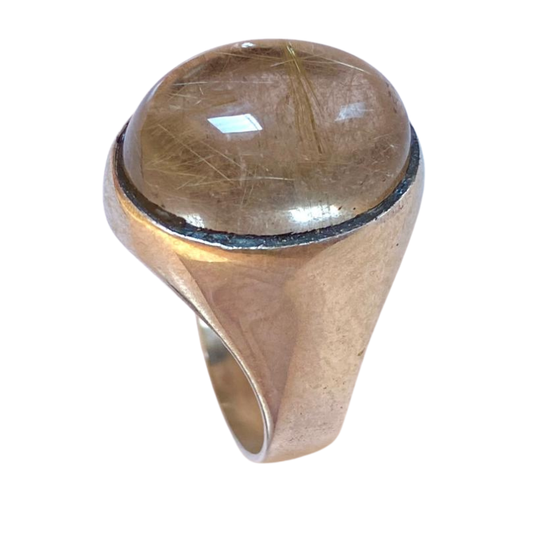 خاتم نقرة و حجر الكوارتز روتايل الطبيعي