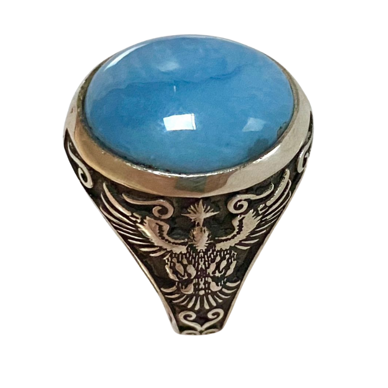 خاتم نقرة و حجر الأوبال البيروفي الطبيعي