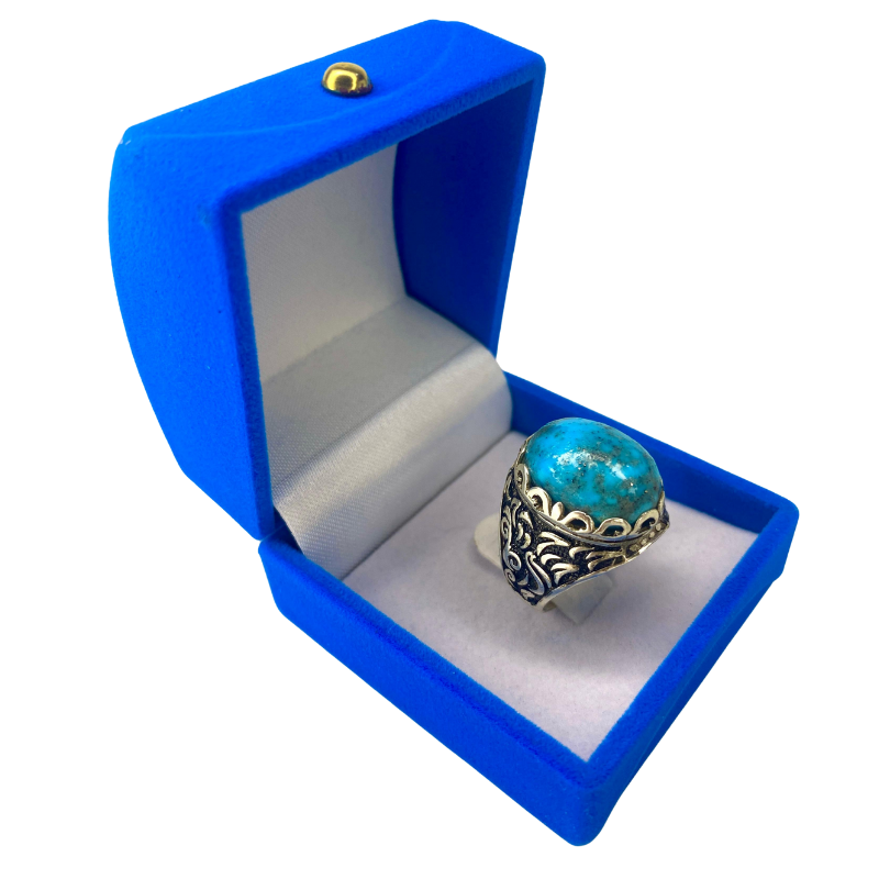 خاتم من حجر الفيروز الطبيعي والفضة 925
