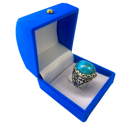 خاتم من حجر الفيروز الطبيعي والفضة 925