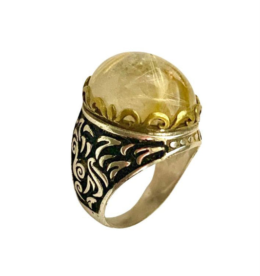 خاتم نقرة و حجر الكوارتز الطبيعي