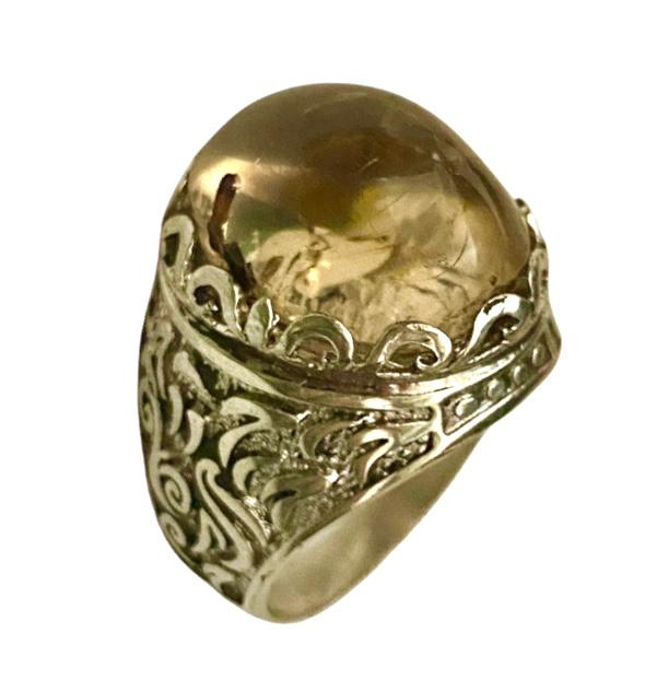 خاتم نقرة وحجر الكهرمان الطبيعي