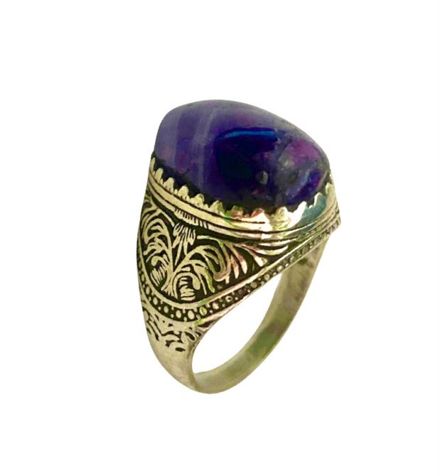 خاتم نقرة و حجر الأميتيست الطبيعي