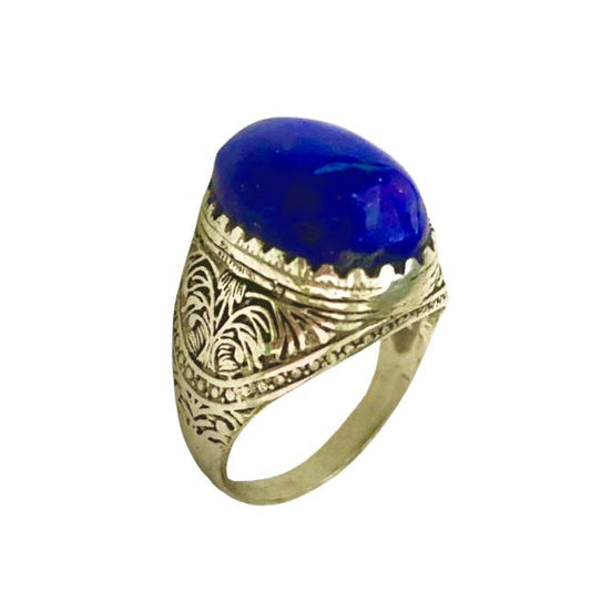 خاتم نقرة وحجر الأزورد الطبيعي