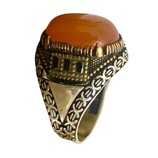 خاتم نقرة و حجر العقيق الطبيعي